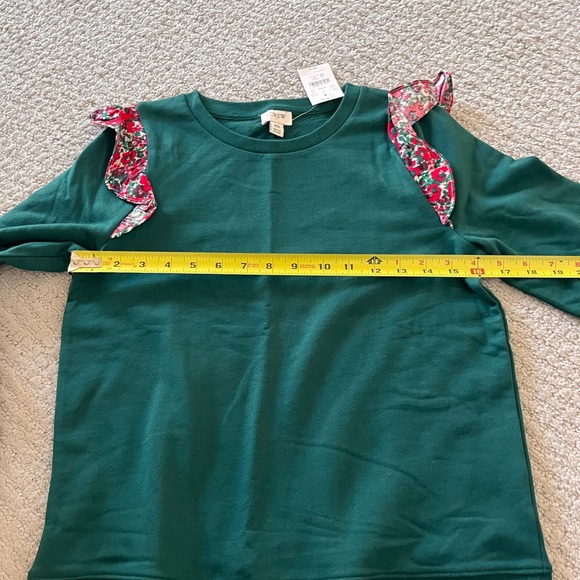NWT J Crew green sweatshirt with floral ruffle XS - Picture 4 of 6